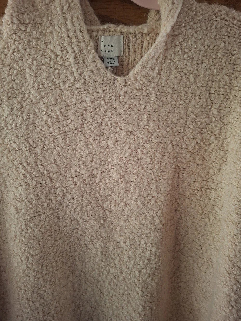 a new day Cream Textured Hooded V-Neck Sweater